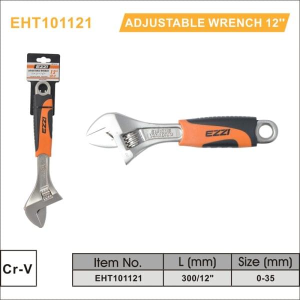 Ezzi Adjustable Wrench 12 inch – EHT101121 – Cr-V Hand Tool with Rubber Handle