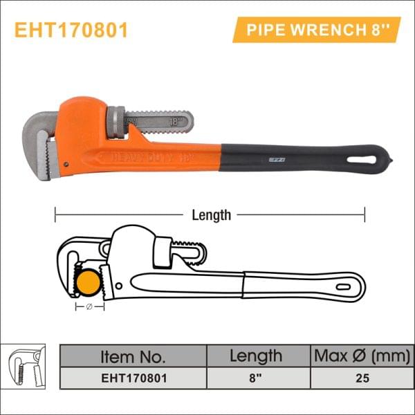 Ezzi Pipe Wrench 8 inch – Model EHT170801 – Compact Plumbing Tool