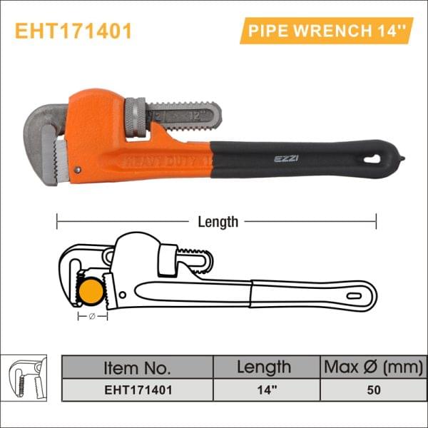 Ezzi Pipe Wrench 14 inch – Model EHT171401 – Heavy-Duty Pipe Tool
