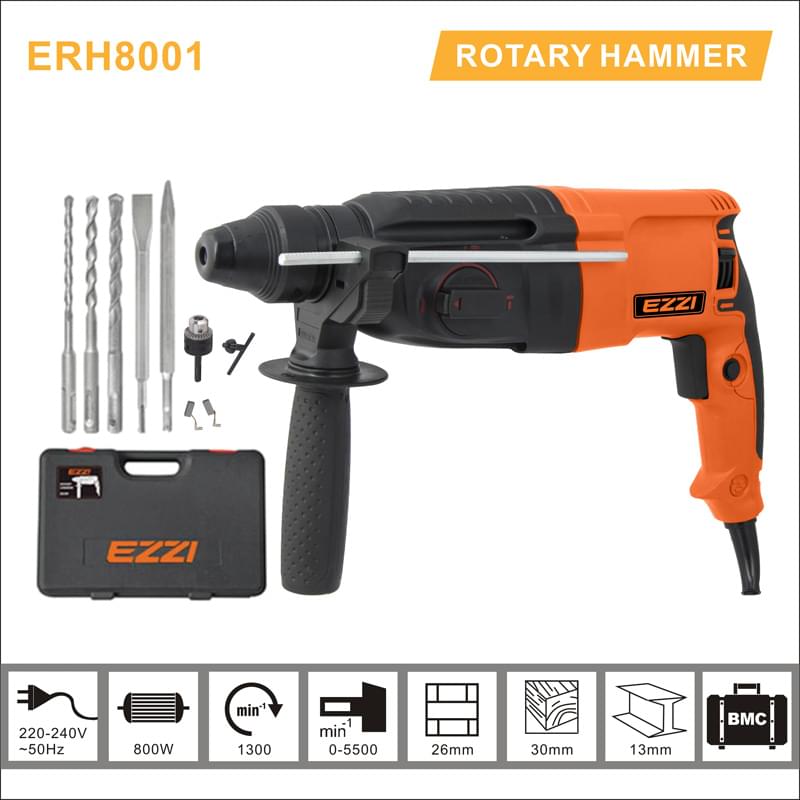 Ezzi Rotary Hammer 800W – 26mm – Model ERH8001 – Corded Drill for Concrete